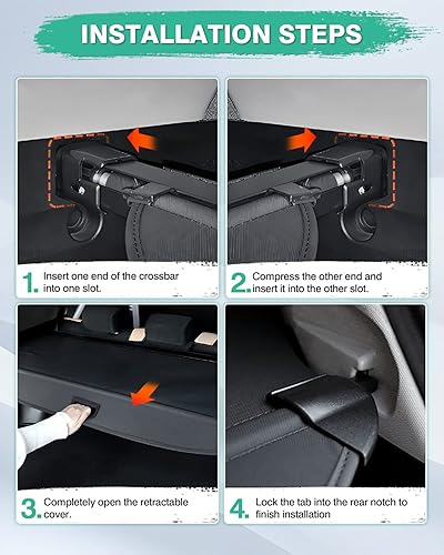 Miniatura 6 de Powerty Cubierta de carga para Jeep Cherokee 2014 2015 2016 2017 2018 Cubierta de seguridad retráctil para maletero trasero blindaje negro sin