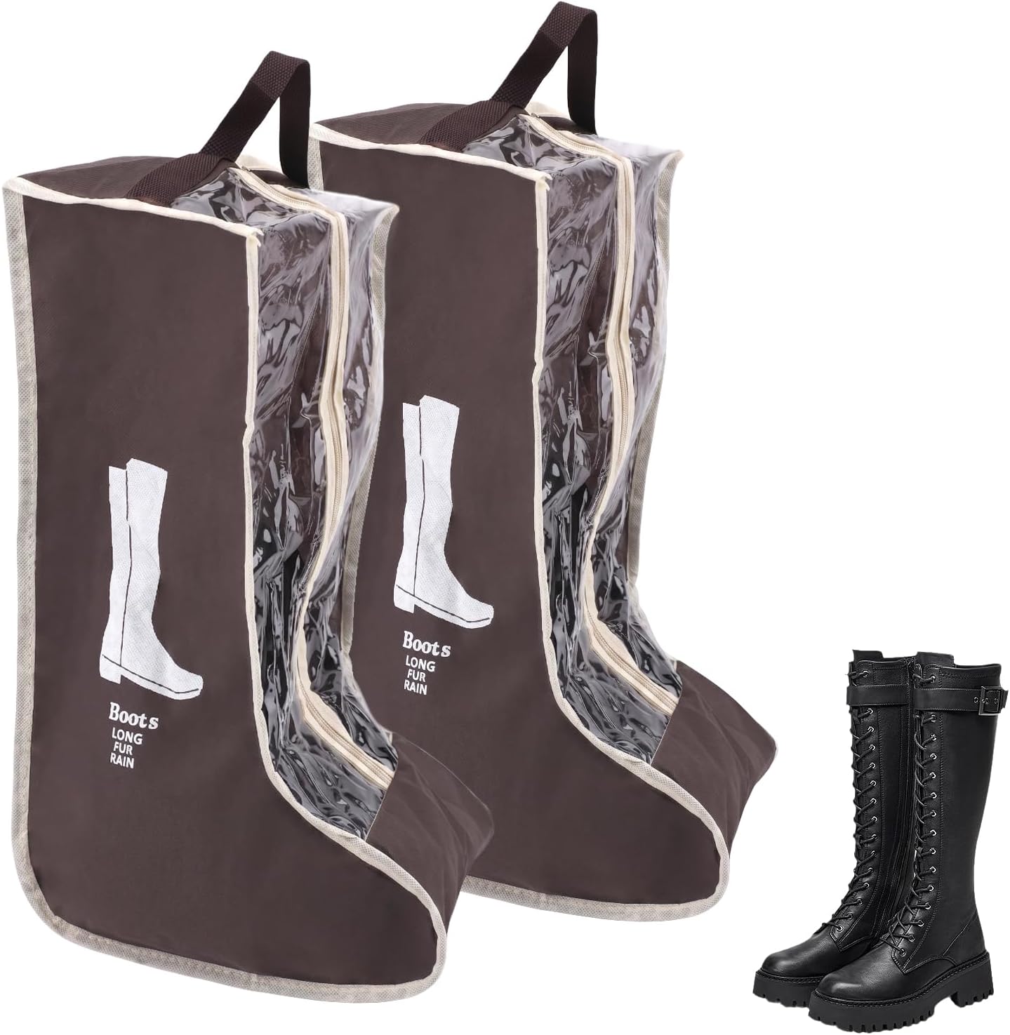 2 Pack Portable Boots Storage Bag, Tall Boots Storage/Protector Bag, Dustproof Hanging Organizer for Cowboy Boots And Short boots, Brown Shoe Bags for Organizer Packing Travel and Daily Use