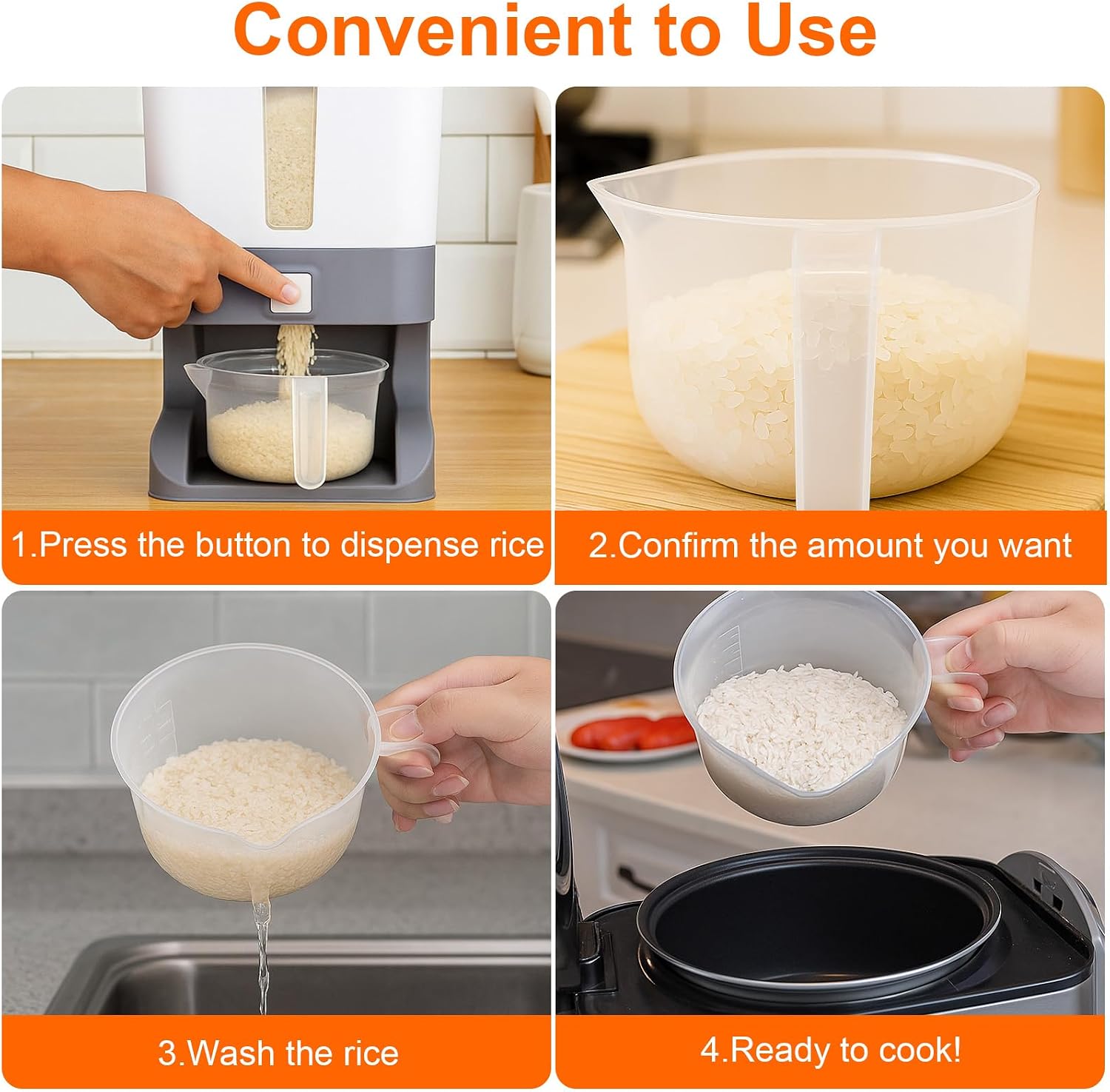Mity rain Rice Dispenser 20 Lbs with Moisture Absorbing Clay | Rice Storage Container with Measuring Cup, 12 L Cereal Containers Storage Airtight for Kitchen Pantry Organization