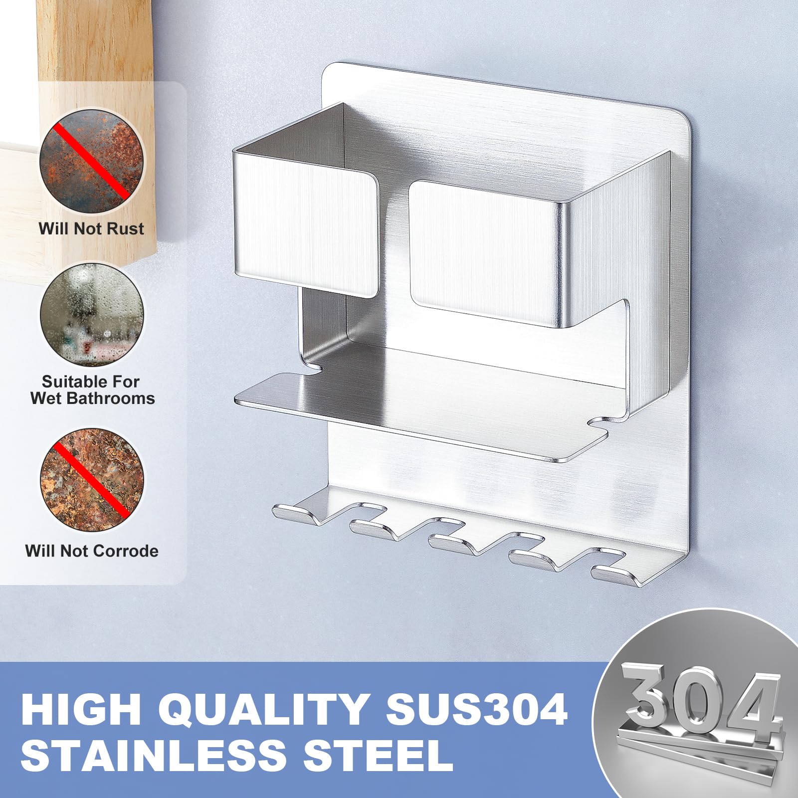 YAYINLI Toothbrush Head Holders, Electric Tooth Brush Head Holder, Wall Mounted Toothpaste Holder for Bathrooms Shower, Stainless Steel Adhesive Tooth Brushing Holder Razor Holder Organizer Storage