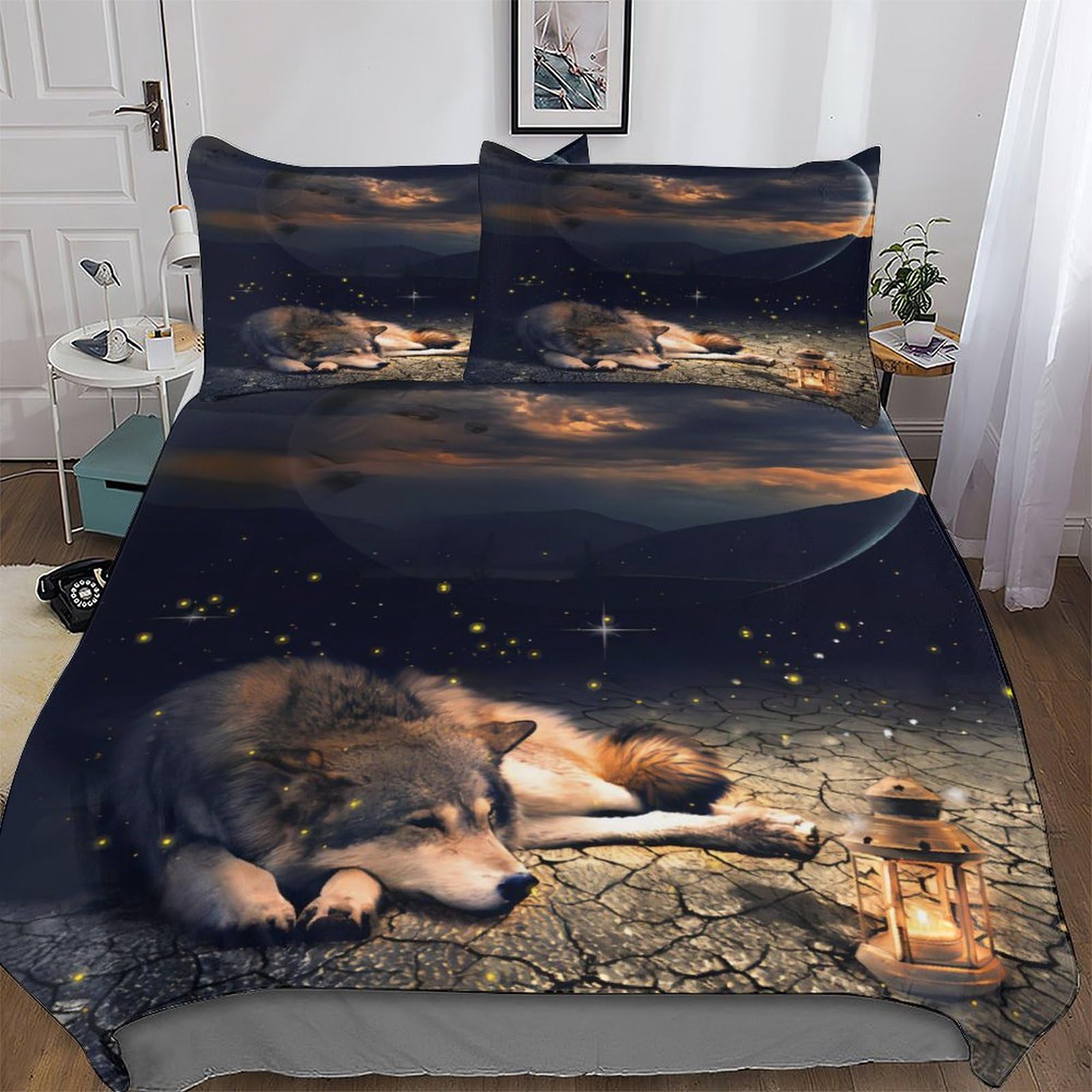 Housse de couette loup 3D microfibre double 200x200 parure de lit garçons et filles