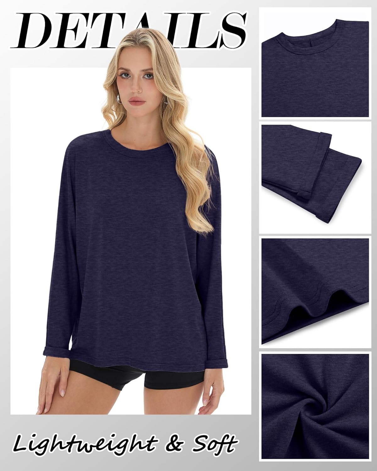 3 Pack Women’s Oversized Long Sleeve Shirts, Crewneck Baggy Cotton Basic Fall Tops Casual Loose Workout Clothes - Image 5