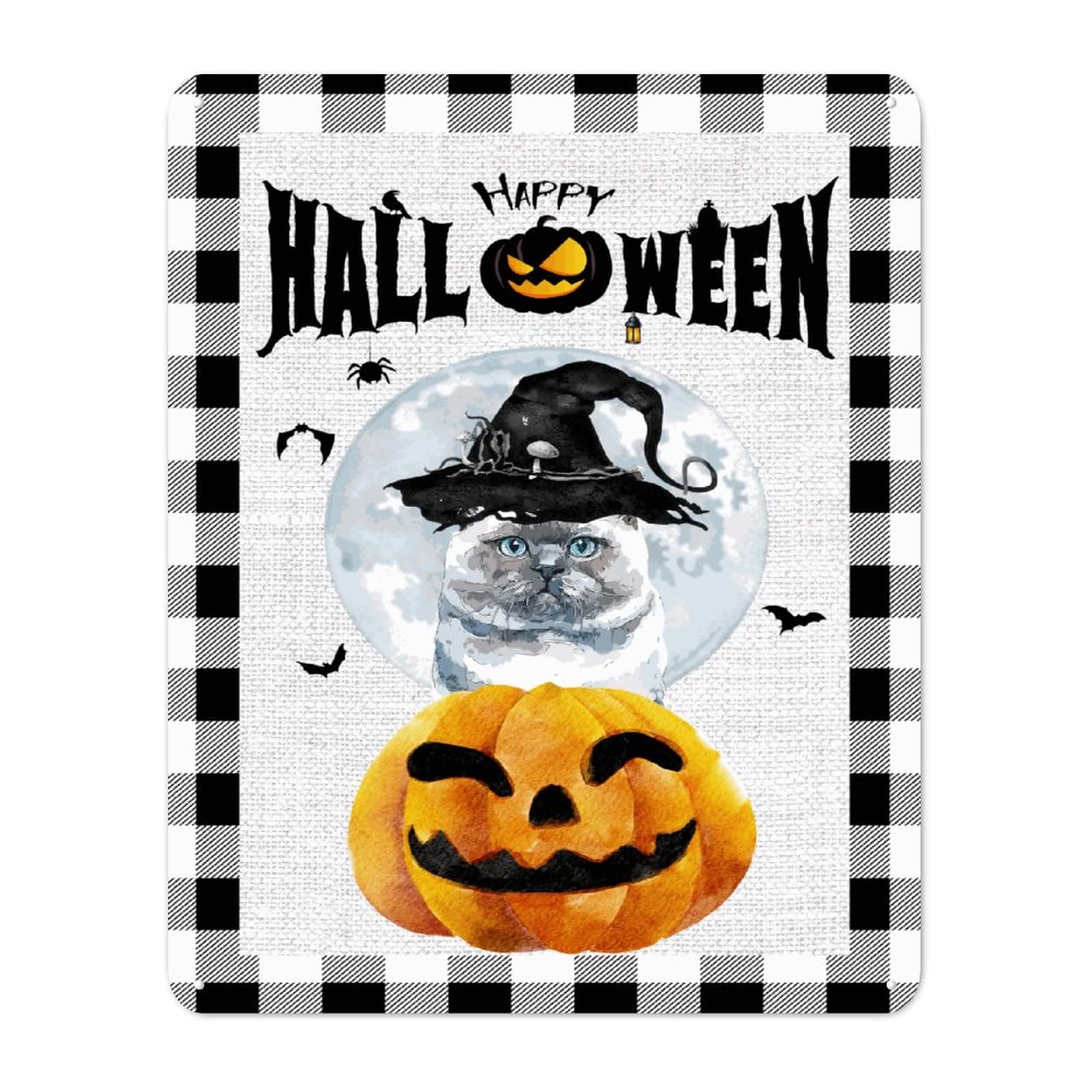 Panneau Halloween alu vintage 30x40 cm décoration chauve-souris araignée lune