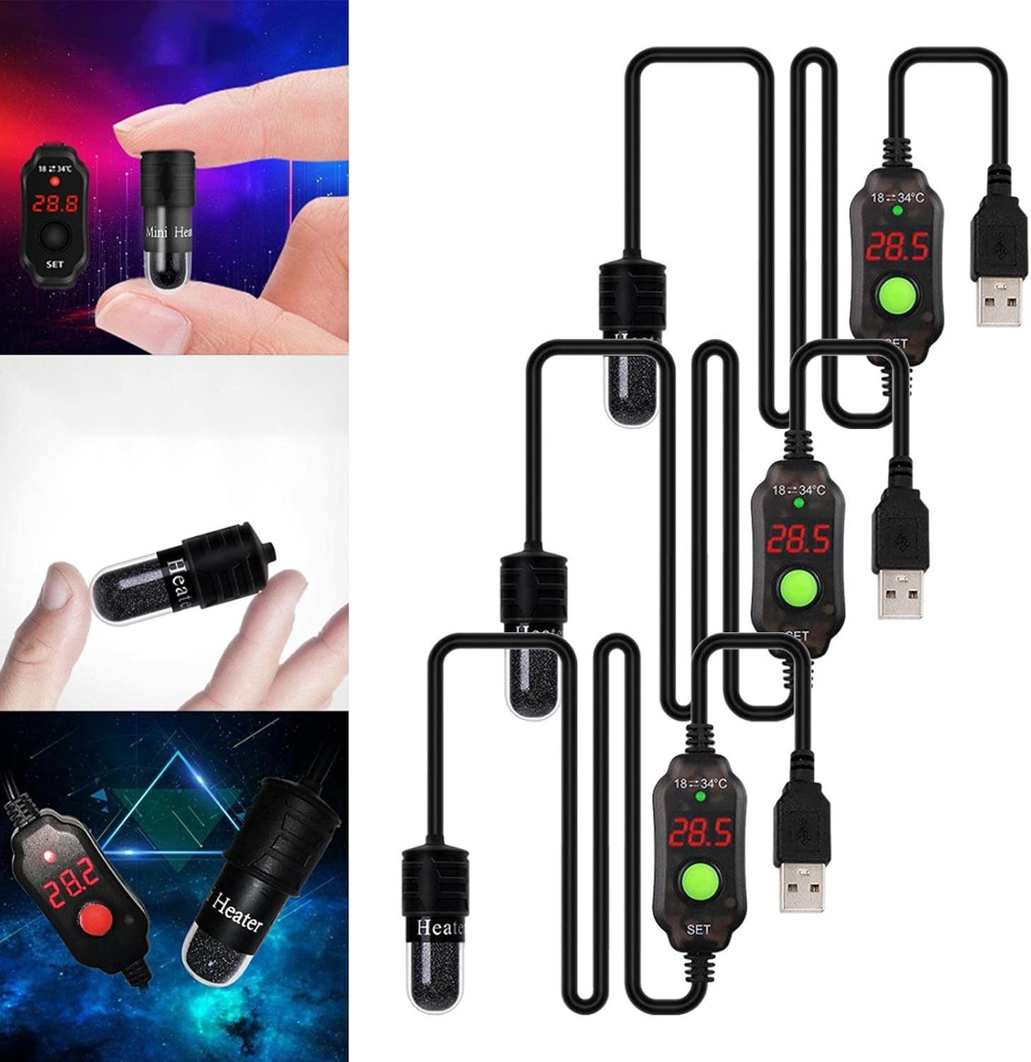 Baoblaze 3X Aquarium Heater Fish Tank Mini Submersible Heater Turtle Rod with Temperature Display Temperature Controller for Frogs Newts Turtles