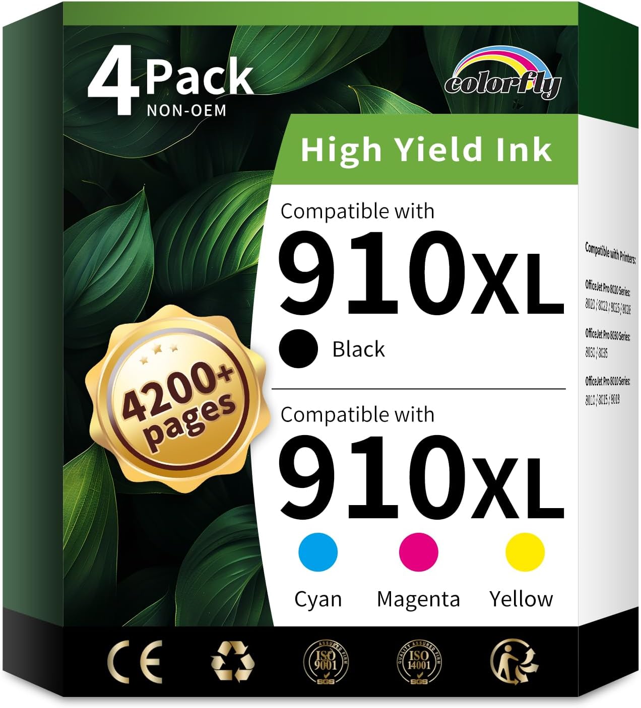 colorfly 910XL Ink Cartridges Combo Pack Compatible Replacement for HP 910XL 910 Ink Cartridges to Use with Pro 8010 8020 8025 8030 8035 Printer (1BK/1C/1M/1Y, 4 Pack)