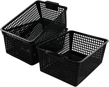 Begale Large Plastic Storage Bins Basket Organizer, Black, Set of 3