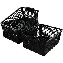 Begale Large Plastic Storage Bins Basket Organizer, Black, Set of 3