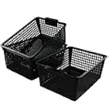 Begale Large Plastic Storage Bins Basket Organizer, Black, Set of 3
