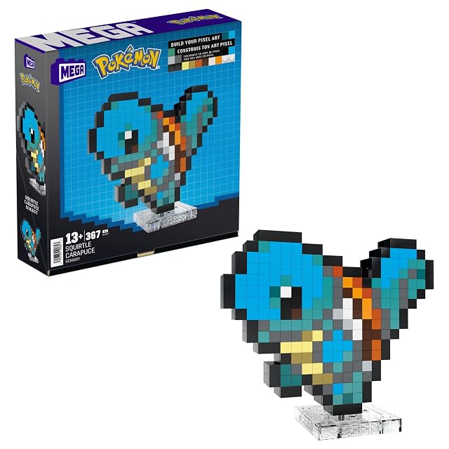 Mega Pokémon Pixel Art Squirtle 367 Bloques de construcción, Estilo Retro pixelado