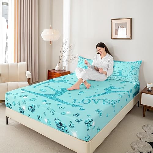 Miniatura 7 de Erosebridal Juego de ropa de cama de gimnasia con purpurina verde azulado, para adolescentes y niñas, con lentejuelas azules y diamantes, para