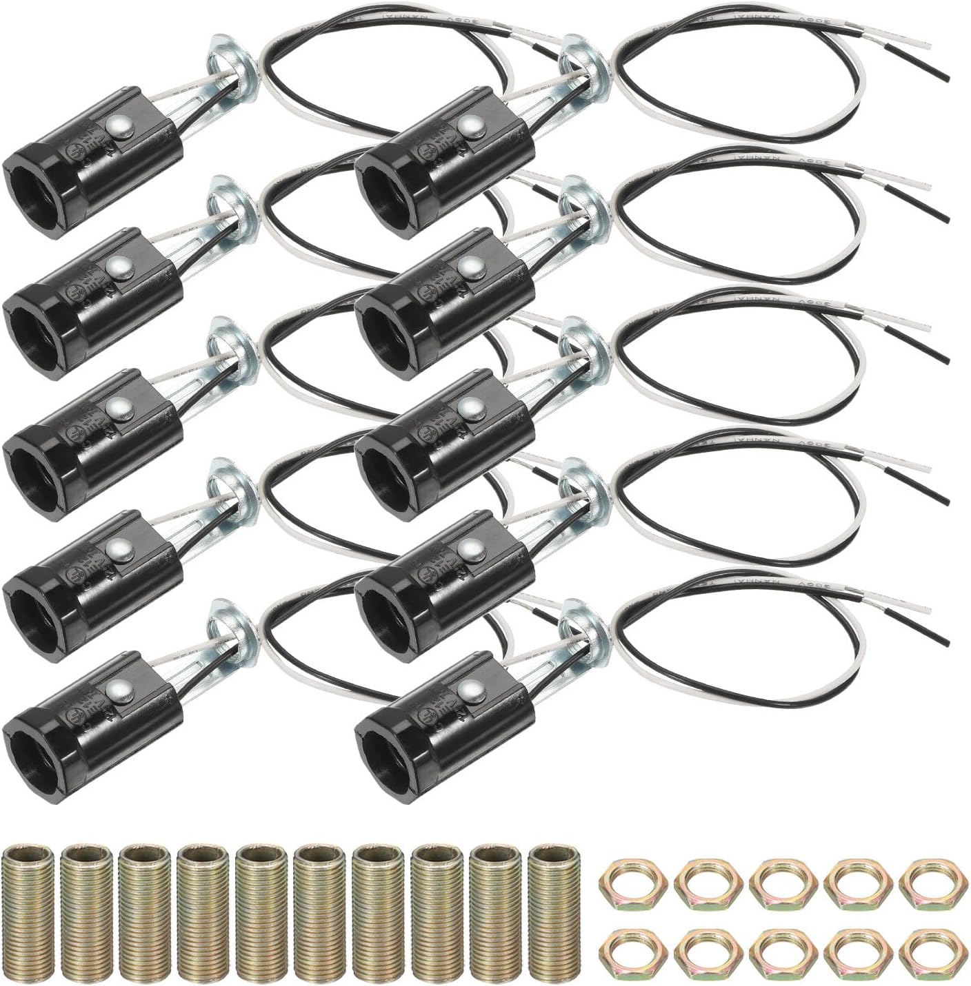 E12 Candelabra Base Lamp Holder Light Socket 10pcs UL Listed with Wire, 2.1"