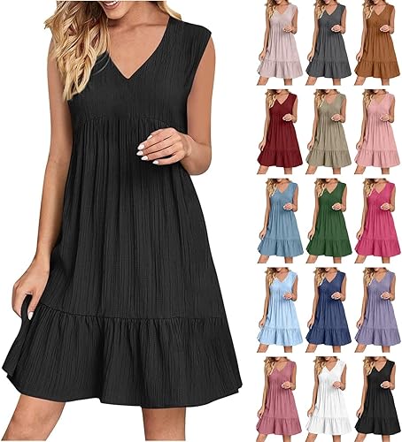 Women's Linen Midi Dresses Gauze Dress for Women-Cotton House Lounge Short Sleev