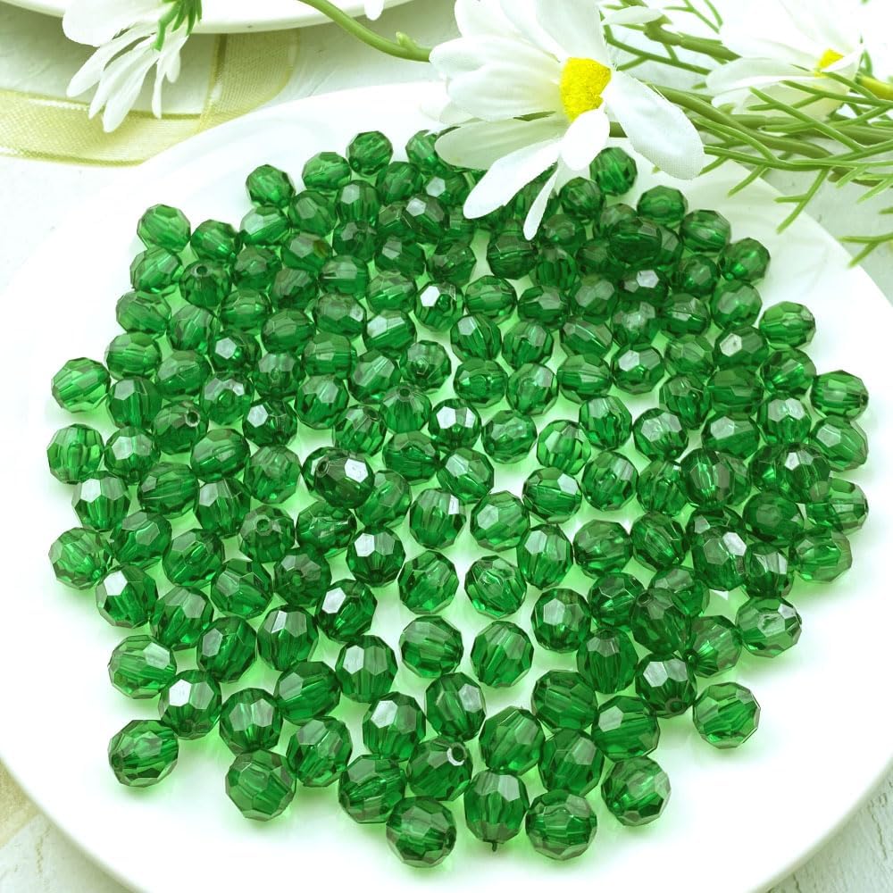 800pcs 6mm Acrylic Round Faceted Beads Colorful Crystal Plastic Spacer Beads Loose Beads for DIY Craft Making Necklace Bracelet Earring Wind Chimes(Dark Green) - Image 2