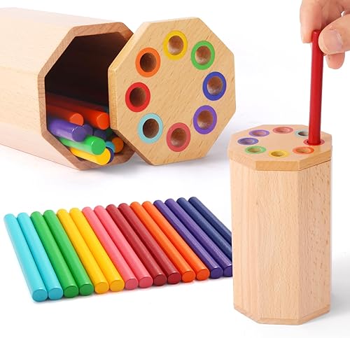 Juguetes Montessori para niños de 1 a 3 años palos de clasificación de colores de aprendizaje de madera, juguetes para niños pequeños de 1 a 3 años,