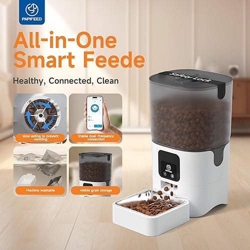 Miniatura 7 de PAPIFEED Comedero automático WiFi 5G: dispensador automático inteligente de comida para gatos con modo de alimentación lenta, desmontable para una