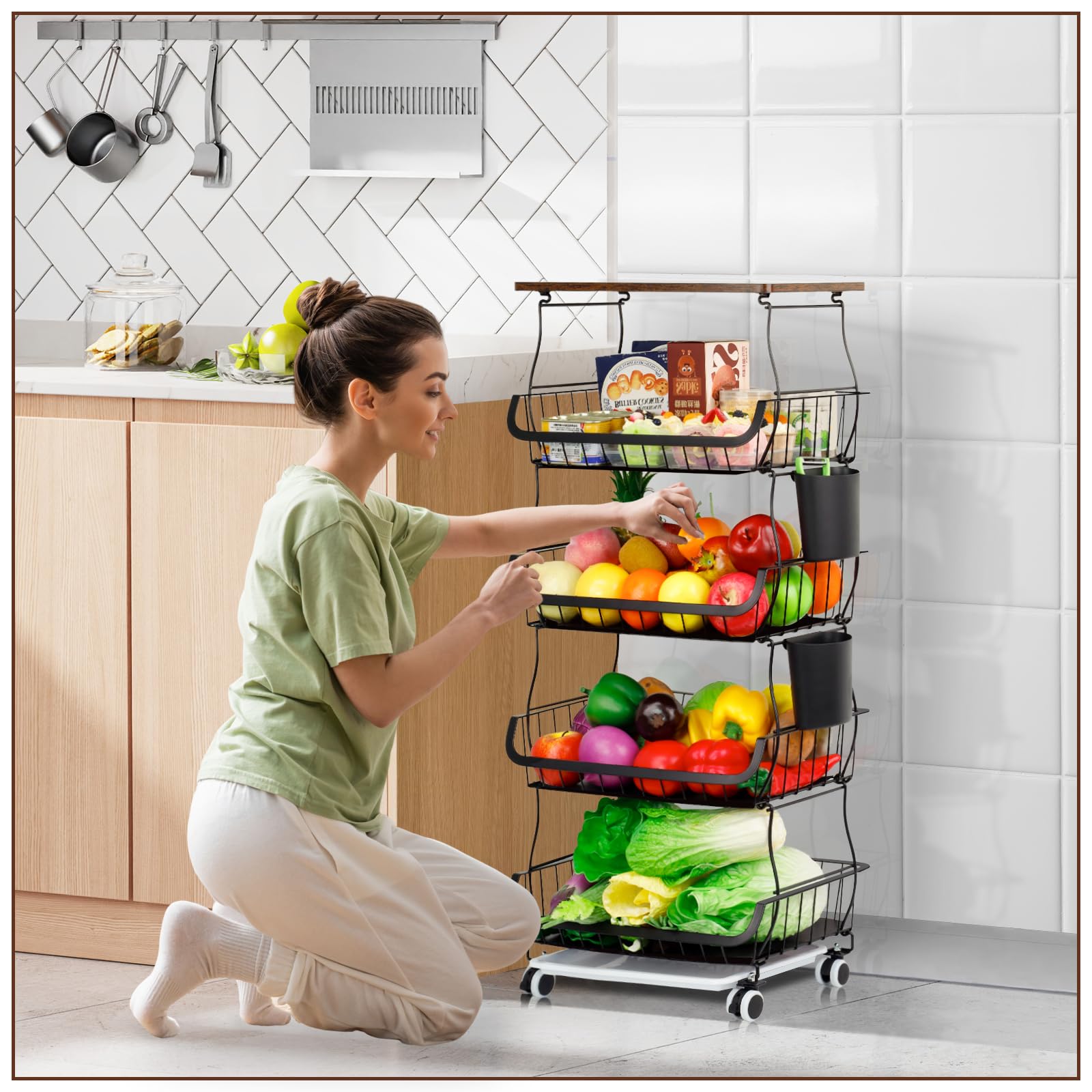Portafrutta 4 ripiani pratico e funzionale Carrello cucina impilabile ventilato con ventose fisse