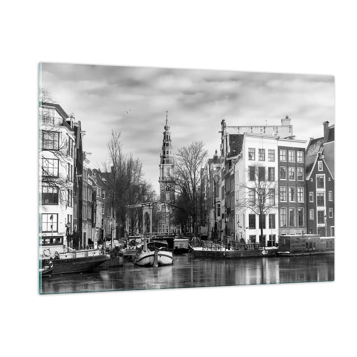 Impression Sur Verre Trempé Amsterdam 120x60 Cm, Maisons Et Bateaux, Déco Murale Orange