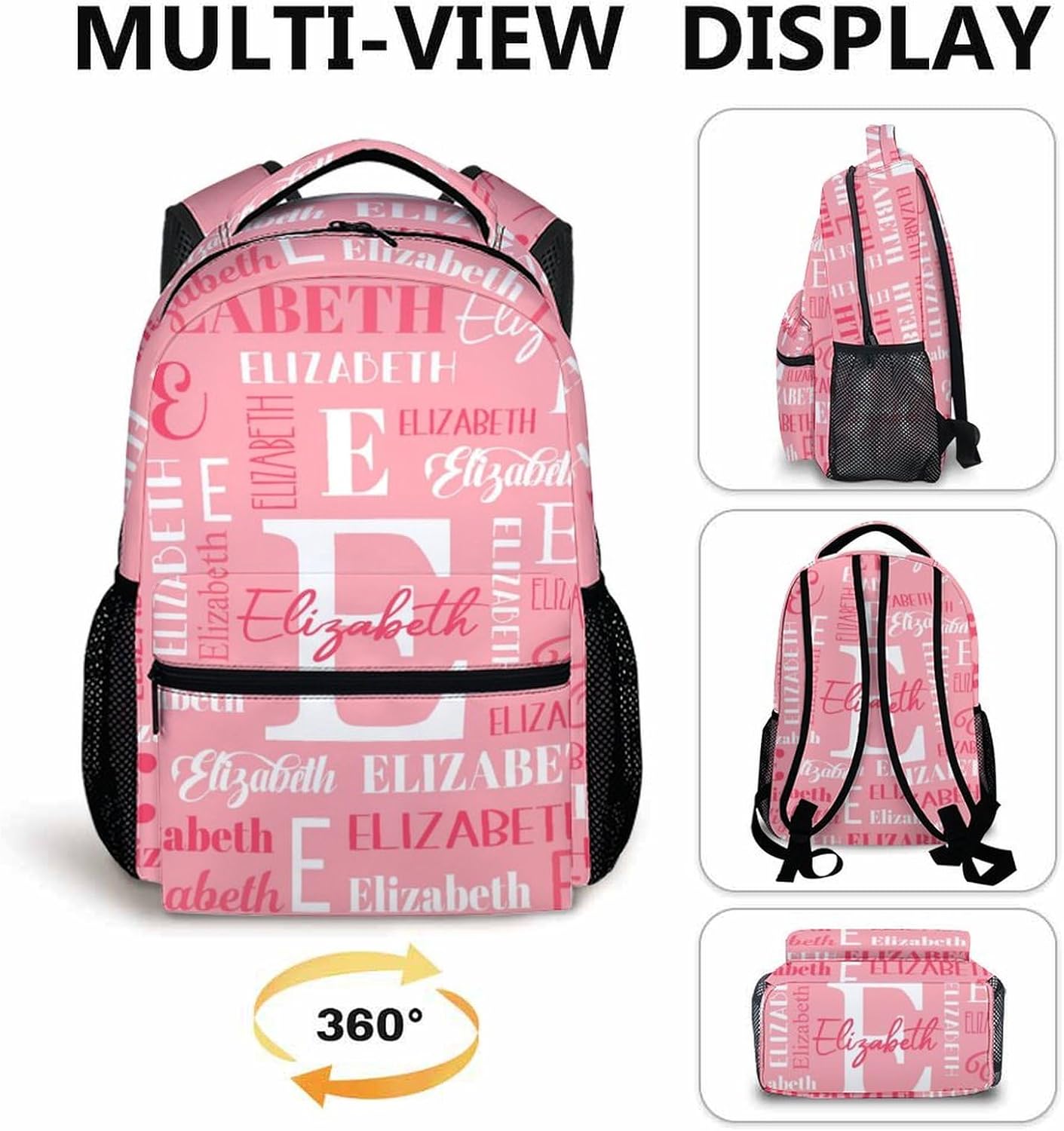 Custom Kids Backpacks, School Backpack for Students Girls, Personalized Pink Bookbag for Kindergarten Preschool Elementary, 17 Inch Back to School Gifts for Travel, Camping