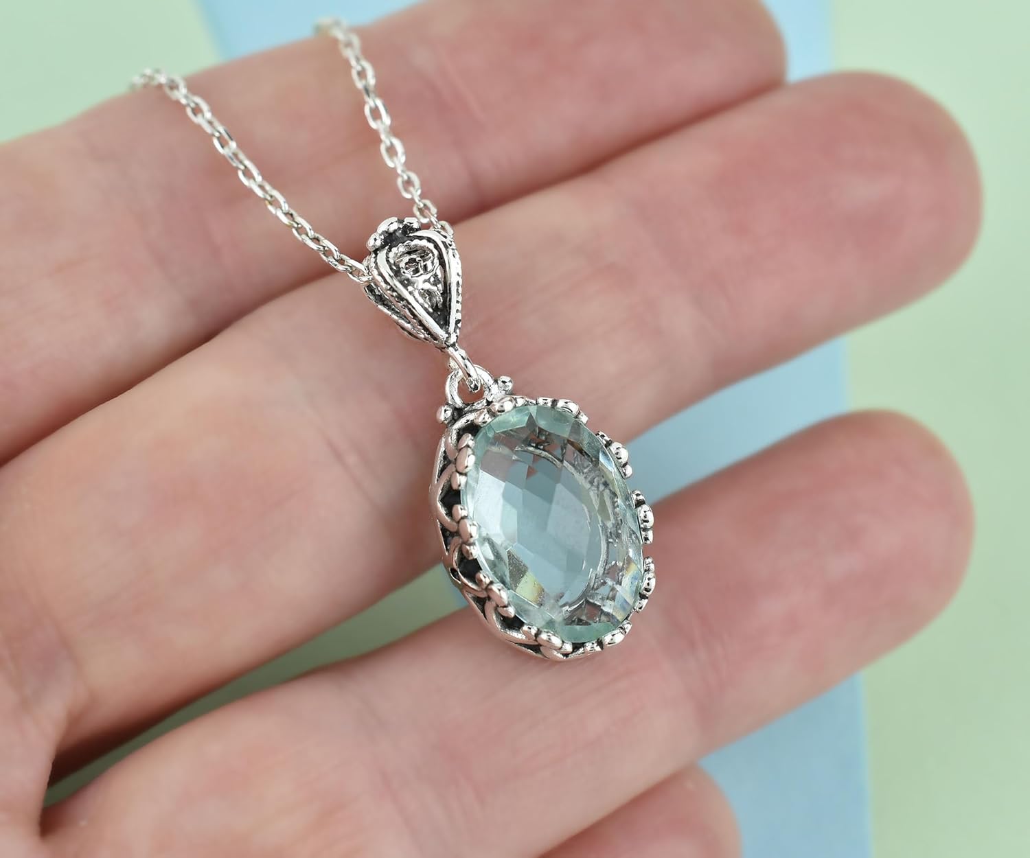 Filigranist 925 Sterling Silver Handcrafted Filigree Art Crown Design Gemstone Woman Pendant Necklace - Image 7