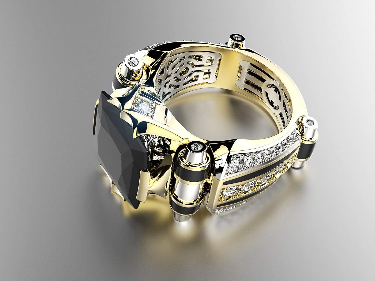 Men's Luxurious Black Onyx Ring for Men Jewelry Mens Wedding Engagement Rings 18K Gold Plated Black Gemstone Ring Square Cut Cubic Zirconia Eternity Ring Band TZ.77 - Image 4