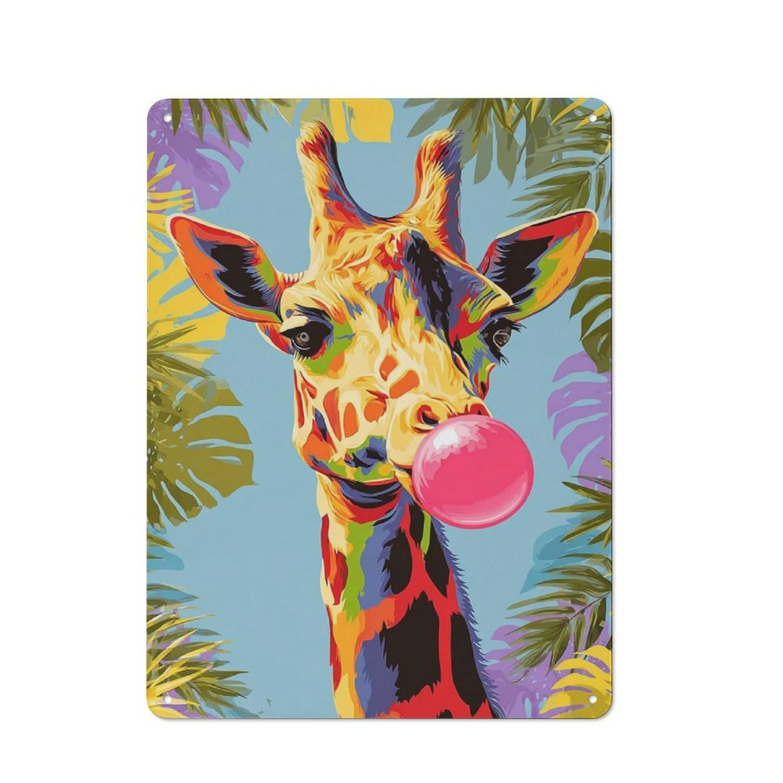 Junmoney Colorful Giraffe Blowing Bubble Gum Vintage Vintage Tin Sign 40X30cm, Cafe Wall Decor For Bakery, Diner, Cafe Or Family Room