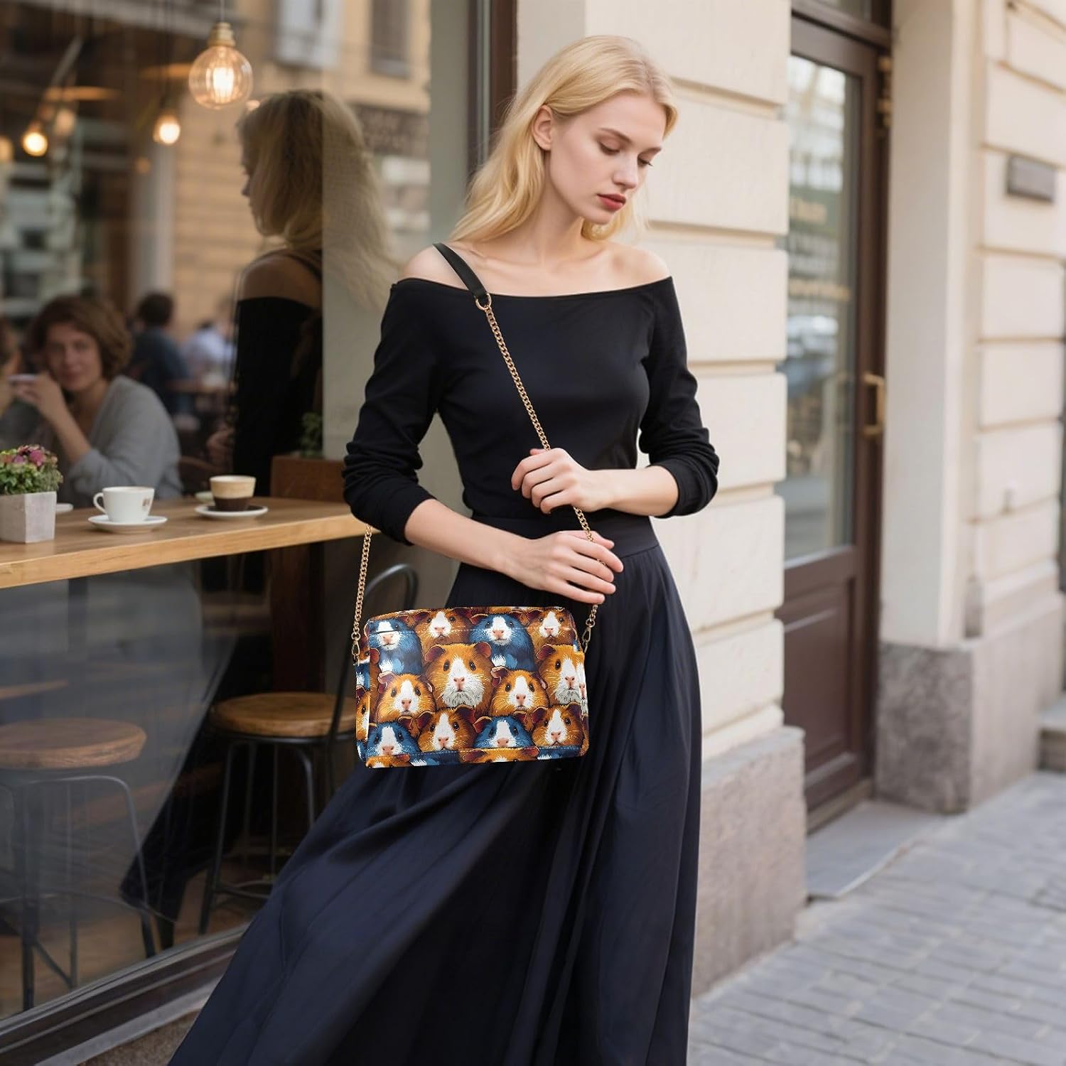 Women Crossbody Bag Shoulder Handbag Cellphone Purse Guinea Pigs Print, PU Leather Metal Chain Strap Water Resistant Zipper Closure