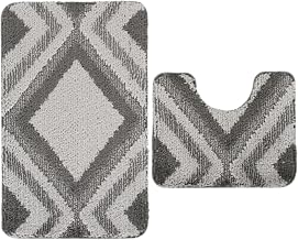Nest & Nibble Bath Mats 2 Piece Set Non Slip Bath Mat & Toilet Rug – Soft Microfiber, Quick Dry, Machine Washable, Water Absorbent Shower Mats – Bathroom Carpet Essentials (Grey Design1, 50x80)