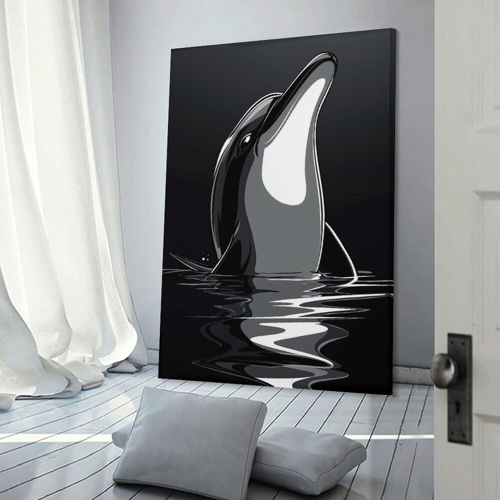 Junmoney Dolphin Silhouette Room Decor Wall Art, 24x36inch(60x90cm), for Bedroom Walls, Guest Spaces Or Lounges, Stylish Decor for A Restful Room Update