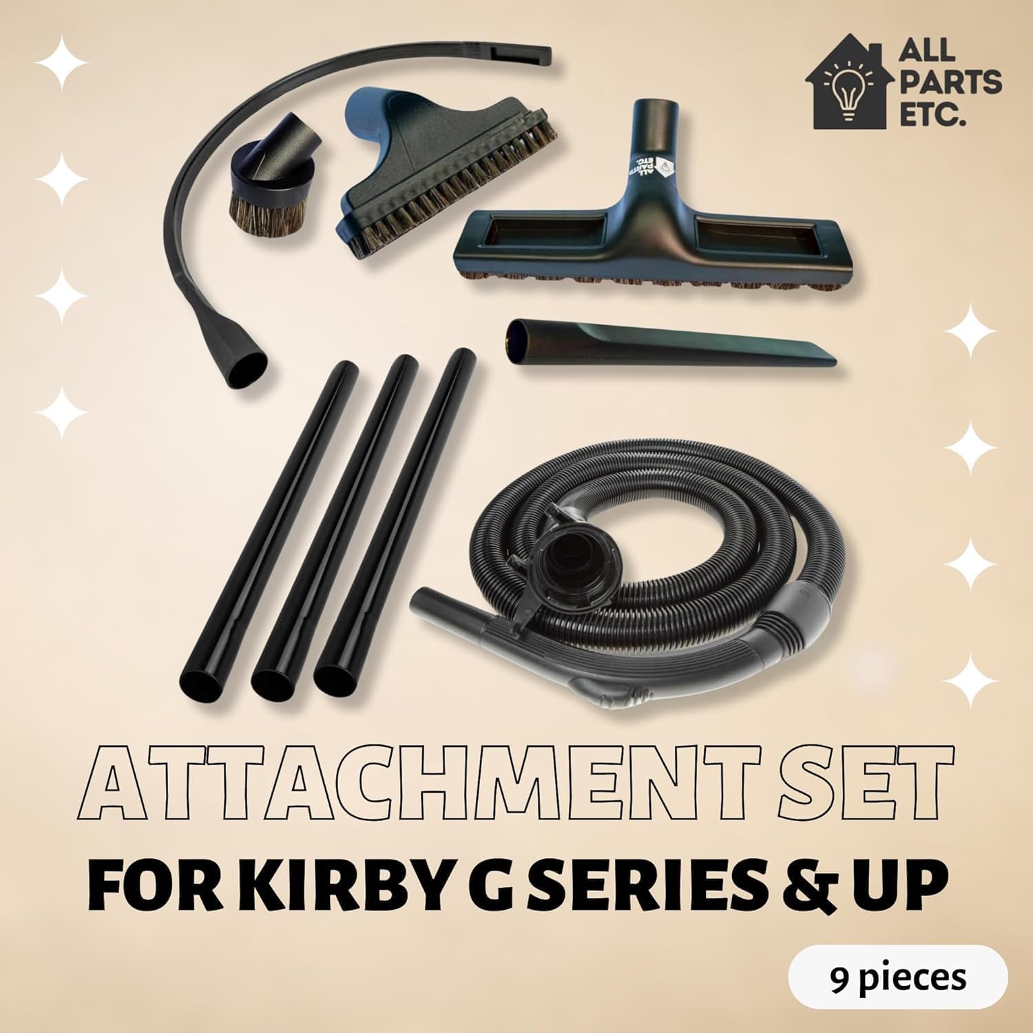 Attachment Set Compatible with all Kirby G Series G3, G4, G5, G6, Sentria, Ultimate G & Diamond - 6 Ft Replacement Vacuum Hose, Wands, Floor Brush, Flexible Under Fridge - 9-Pack