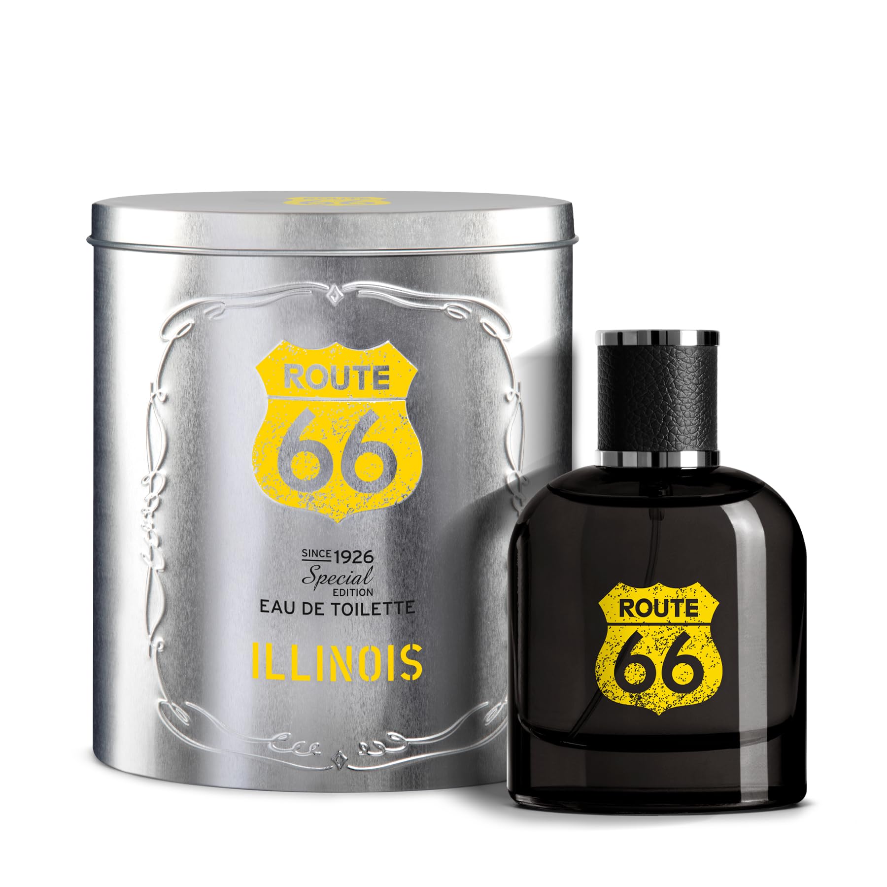 ROUTE 66 Illinois | Confezione Regalo Special Edition, Profumo Uomo da 100ml in Scatola di Latta, Fragranza Intensa e Distinta