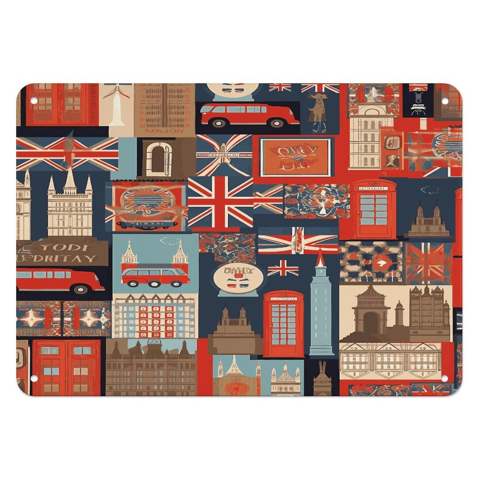 Fodpand Style England Symbols Retro Vintage Metal Tin Sign,Wall Art Decor Garden Plaque Poster For Bedrooms Yard Bars Pubs Patios Porches 7.9X5.5 Inch