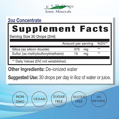 Miniatura 2 de Eidon Ionic Minerals Suplemento de apoyo para las articulaciones concentrado líquido contiene sílice iónica y azufre, gotas de apoyo para las