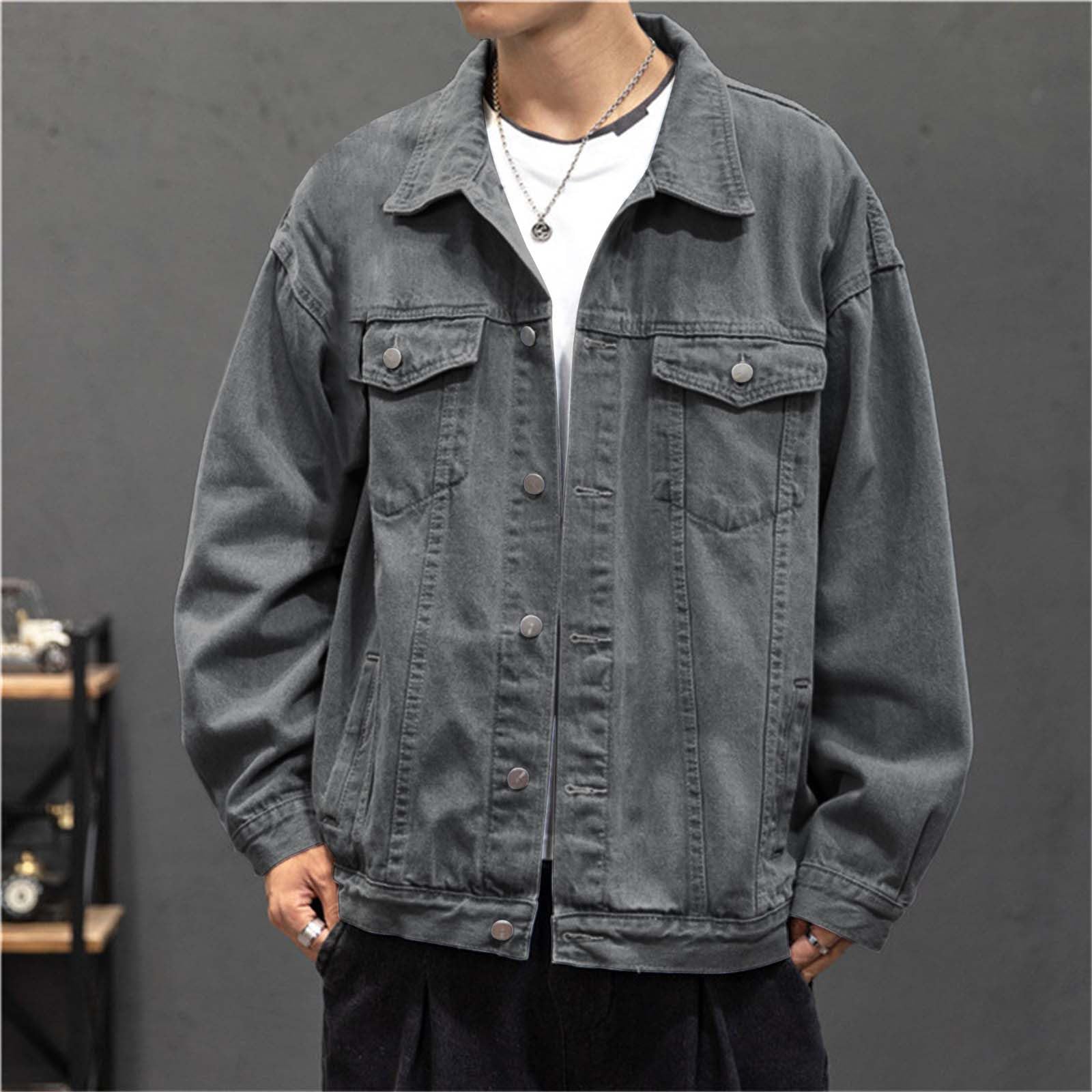 Giacca di Jeans Uomo Giubbino Giubbotto Primaverile Denim Oversize Casual Giacchetto Cowboy Abbigliamento Mezza Stagione Autunnali
