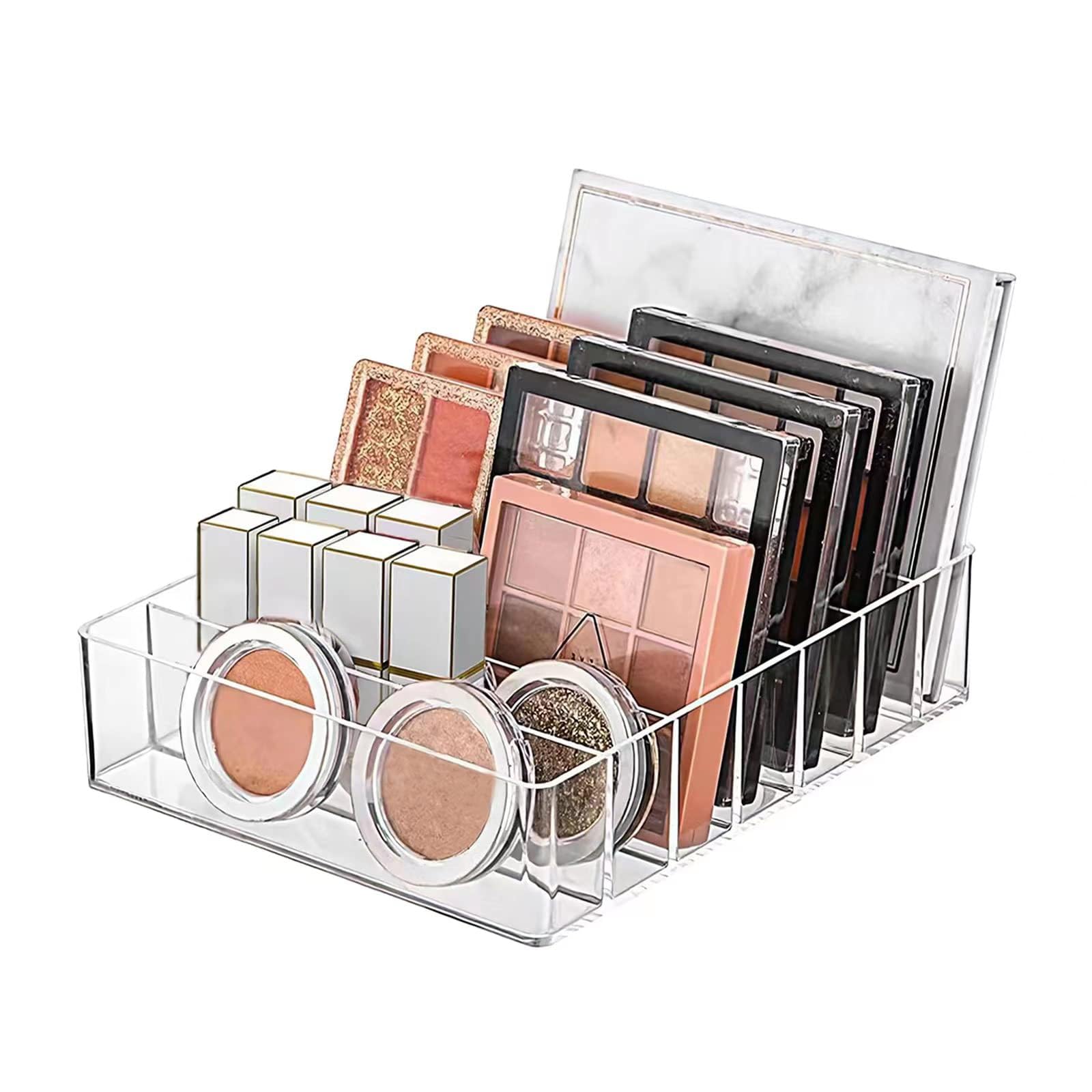 Store2508 Clear Acrylic Makeup Organizer with 7 Grids – Palette Holder & Cosmetics Storage Tray for Lipsticks, Compacts, Eyeshadow, Blush & Vanity Drawers-image-10