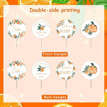 24Pcs Little Cutie Cupcake Toppers, Orange Cupcake Picks, Citrus Theme Baby Shower Decorations, Tangerine Clementine Fruit Party Supplies
