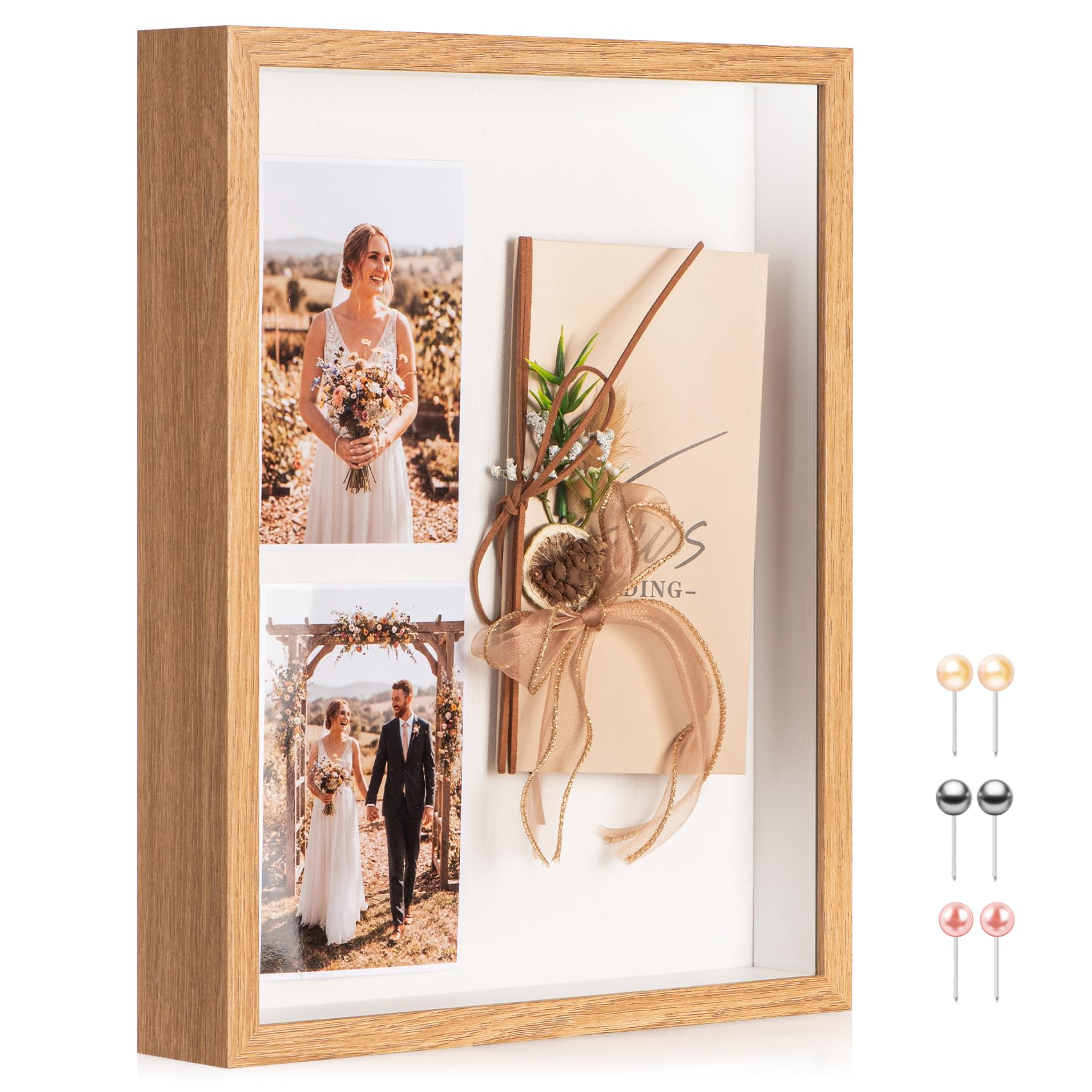 MUXIUNT 3d Deep Shadow Box Frame 11x14in with Real Glass Panel and Soft Linen Back, 11x14in(27.94x35.56cm) Brown 3d Deep Picture Photo Frames Box Display Graduation Flower Medal Pet Photo Craft Gift — image 1