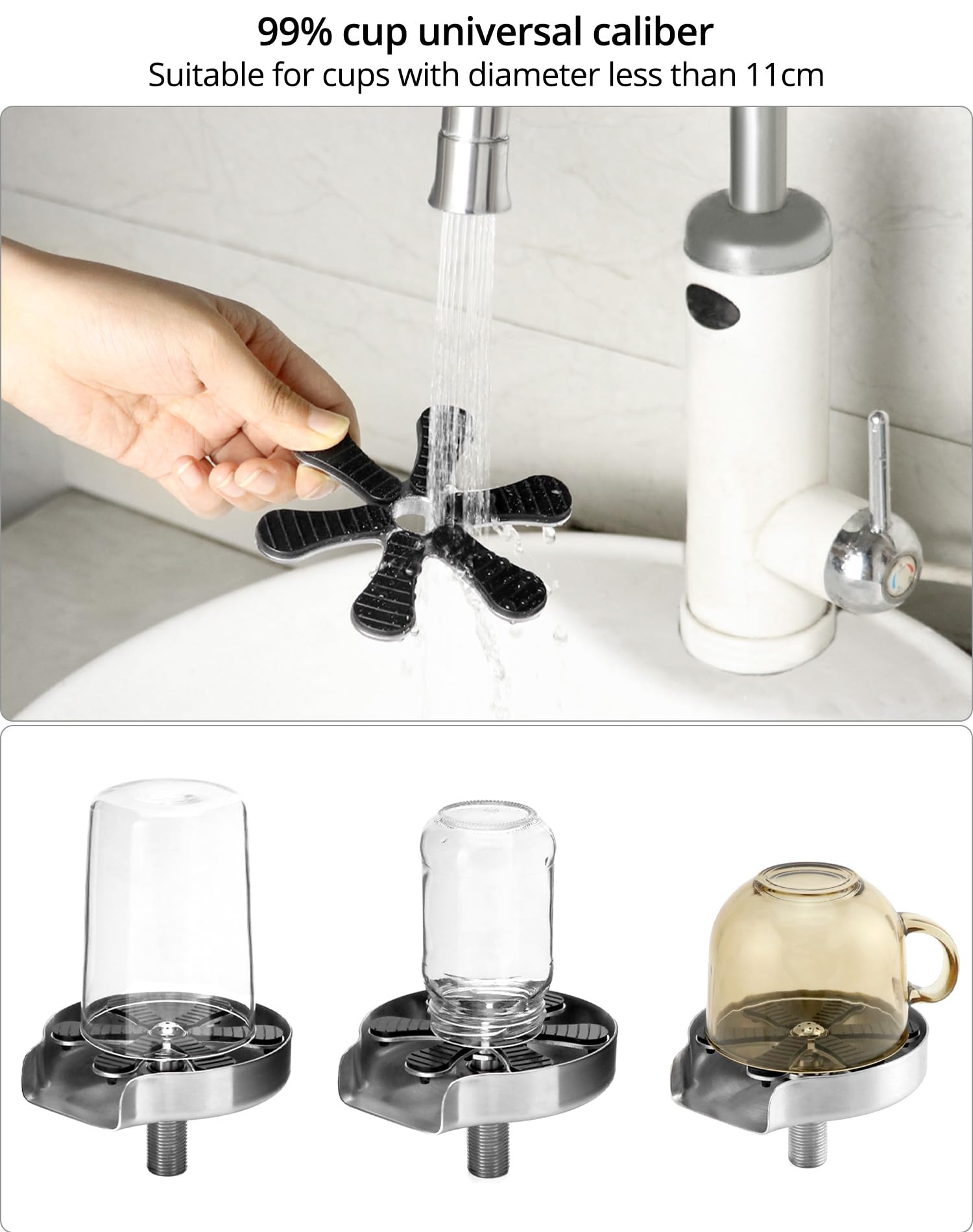 QWORK® Lavabicchieri Lavandino, in acciaio inossidabile 304, Rondella di vetro automatica, Lavatazzine, Sciacquatrice di vetro, per lavello da cucina, Bar