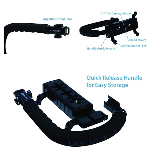 Miniatura 4 de Cam Caddie Scorpion Jr - Estabilizador de cámara  Mango estabilizador plegable para todos los teléfonos DSLR GoPro teléfonos móviles con zapata fría