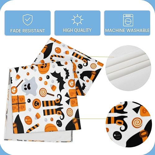 Miniatura 5 de Camino de mesa de Halloween, calabaza, fantasma, murciélago, caramelo, camino de mesa de lino, 13 x 36 pulgadas, camino de mesa rústico de granja,