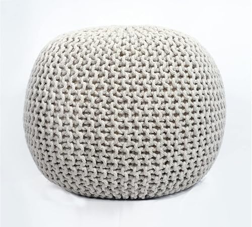 Round Pouf Ottoman Hand Knitted 100% Cotton Pouf Foot Stool