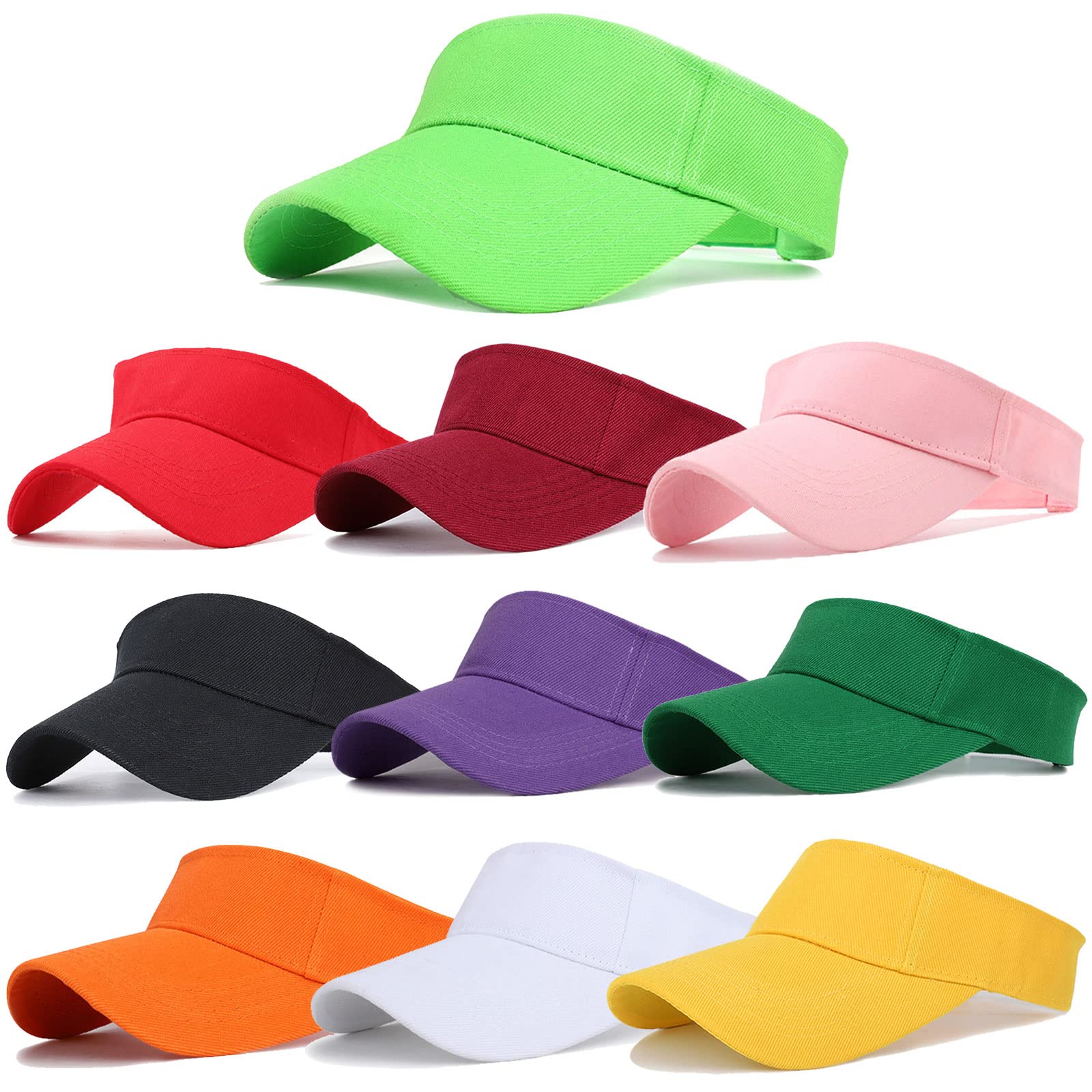 Paquete de 10 viseras ajustables para hombres y mujeres, con protección UV, en blanco, para playa, piscina, golf, tenis, deportes