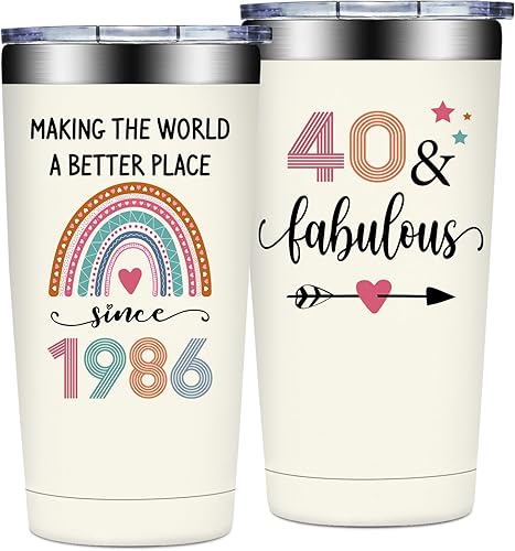 Regalos de cumpleaños número 40 para mujer, decoraciones de cumpleaños número 40 de 1986 para mujer, regalos para ella de 40 años, vaso de 20 onzas