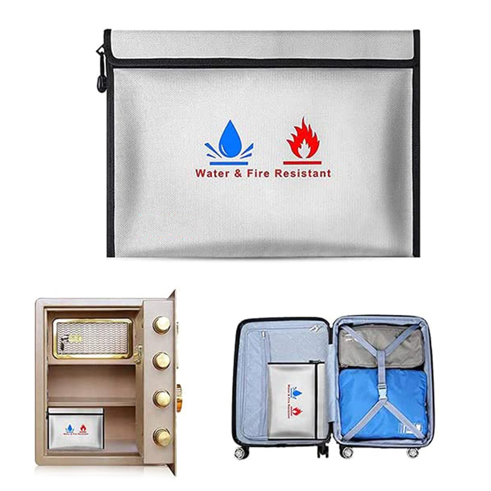 Bolsa de documentos ignífuga, impermeable, ignífuga, bolsa de archivos, bolsa organizadora de almacenamiento de documentos, bolsa de archivos de viaje, para oficina y escuela