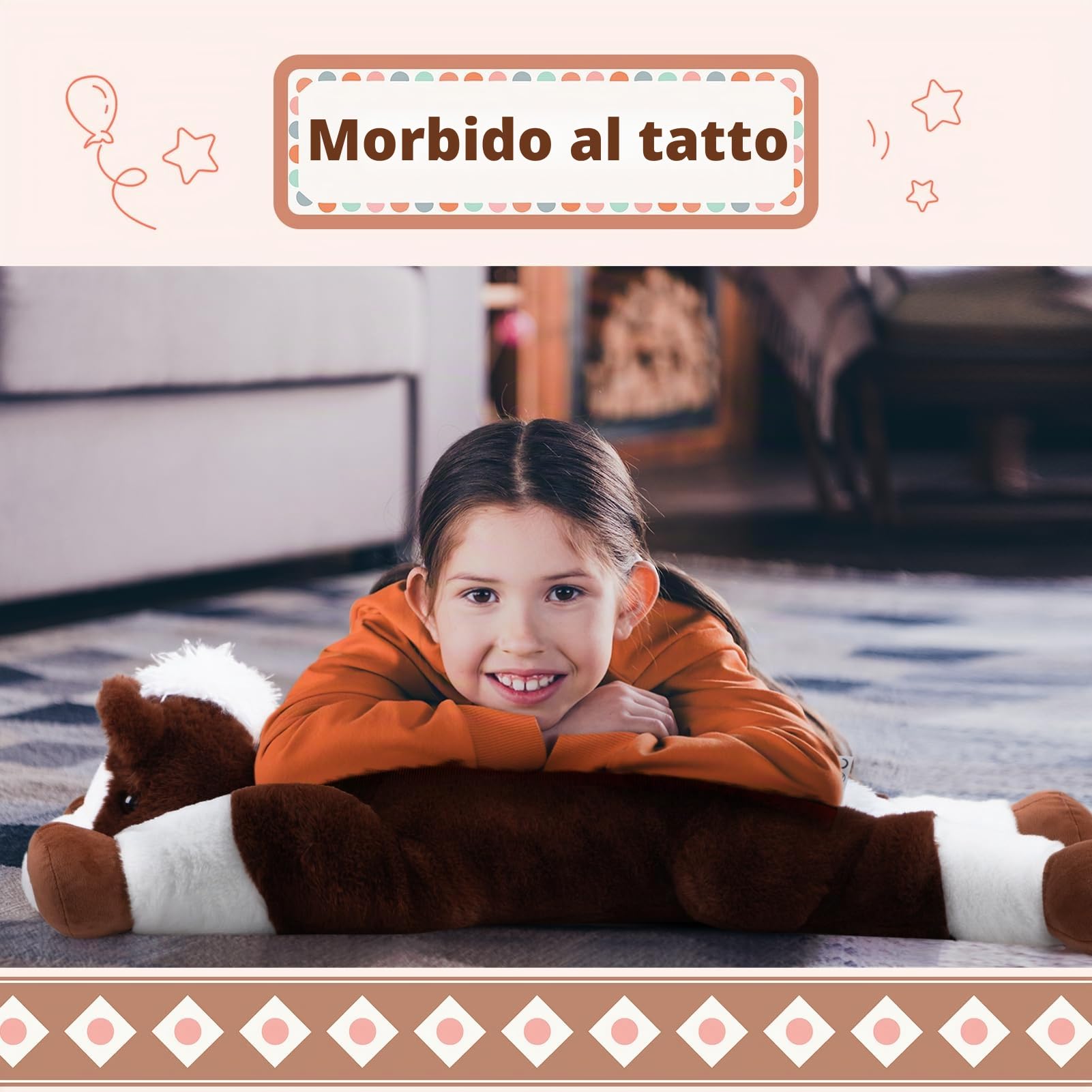 BEJOY Giocattolo in peluche, cavallo, grande pony, per bambini, fidanzata, regalo di compleanno, 80 cm