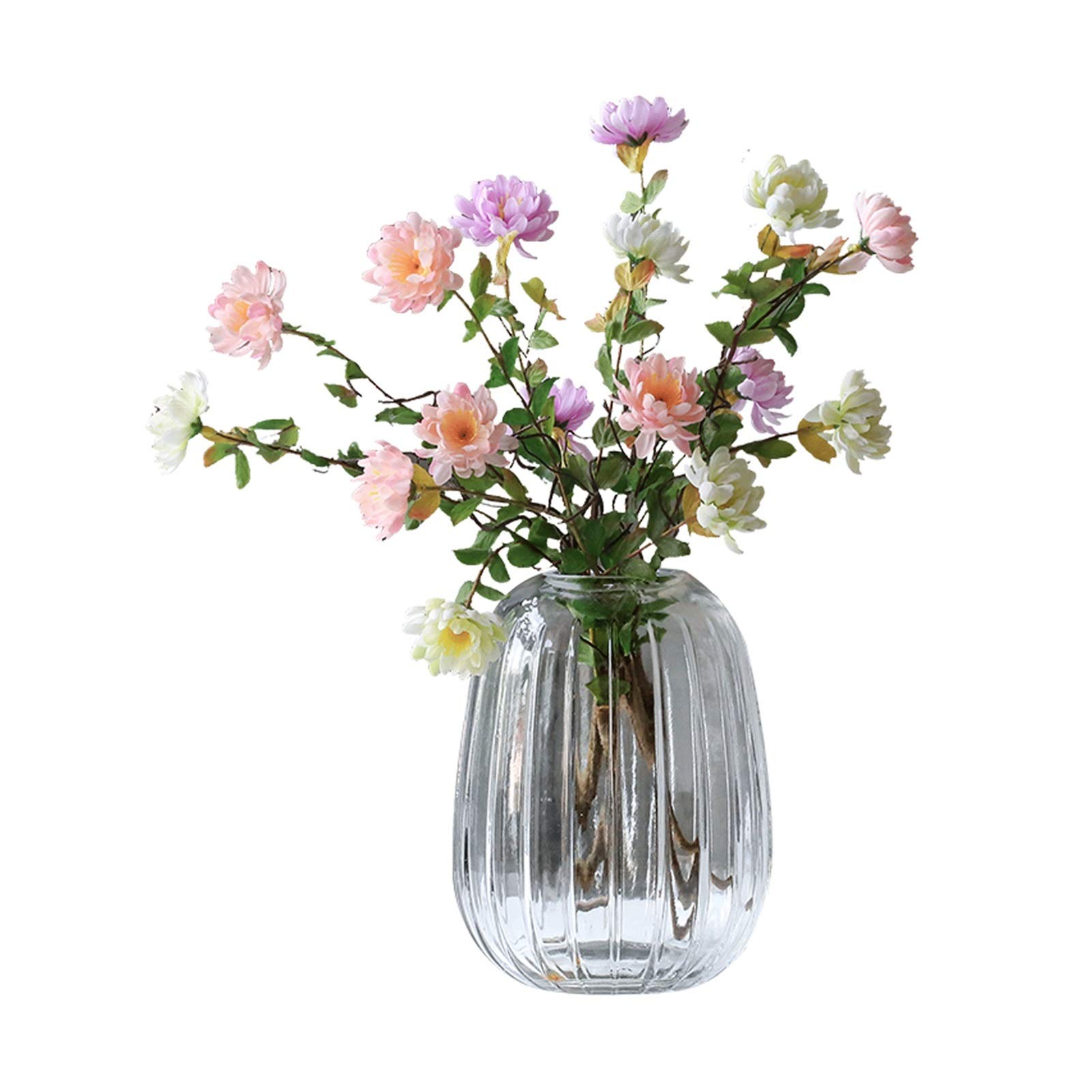Fleurs artificielles : bouquet de marguerites multicolores de haute qualité avec vase rond