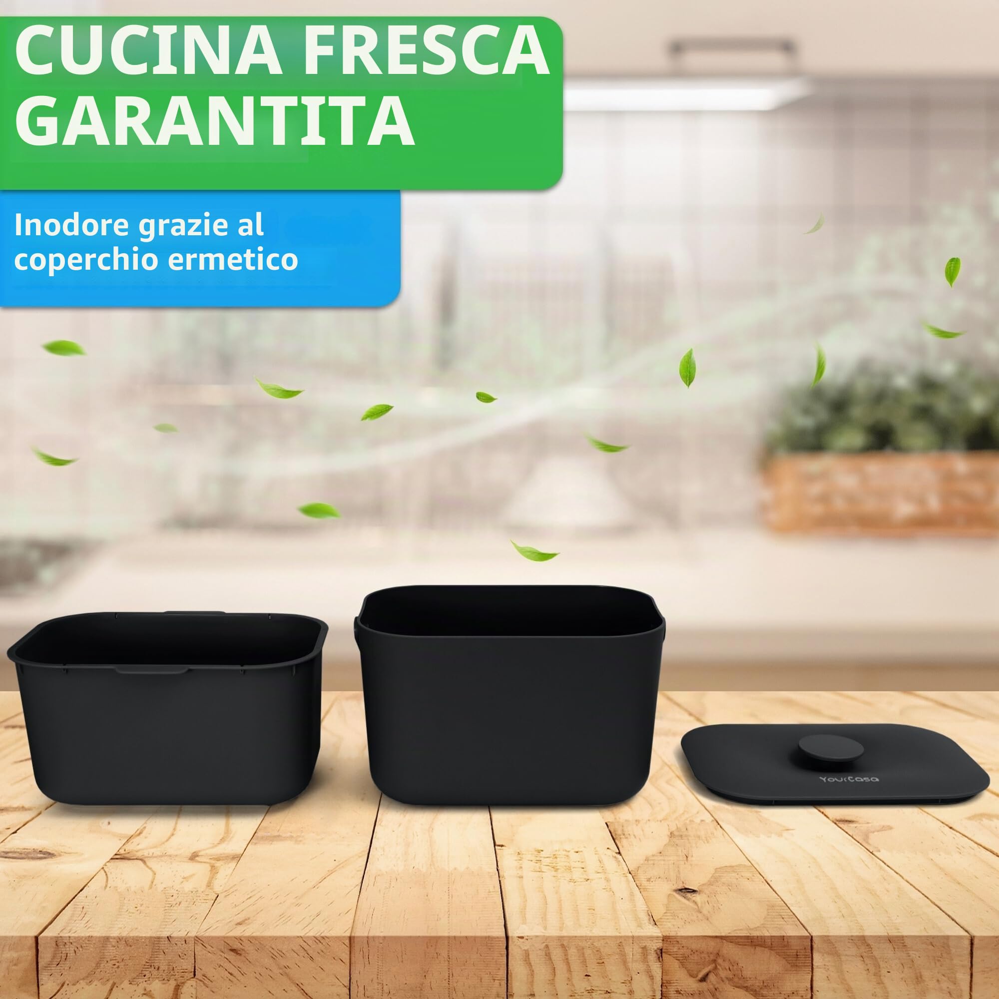 YourCasa Pattumiera biologica da cucina, 5 l, secchio per compost di tutti i giorni, lavabile in lavastoviglie, inodore con filtro e manico ergonomico, cestino per la spazzatura biologico, piccolo