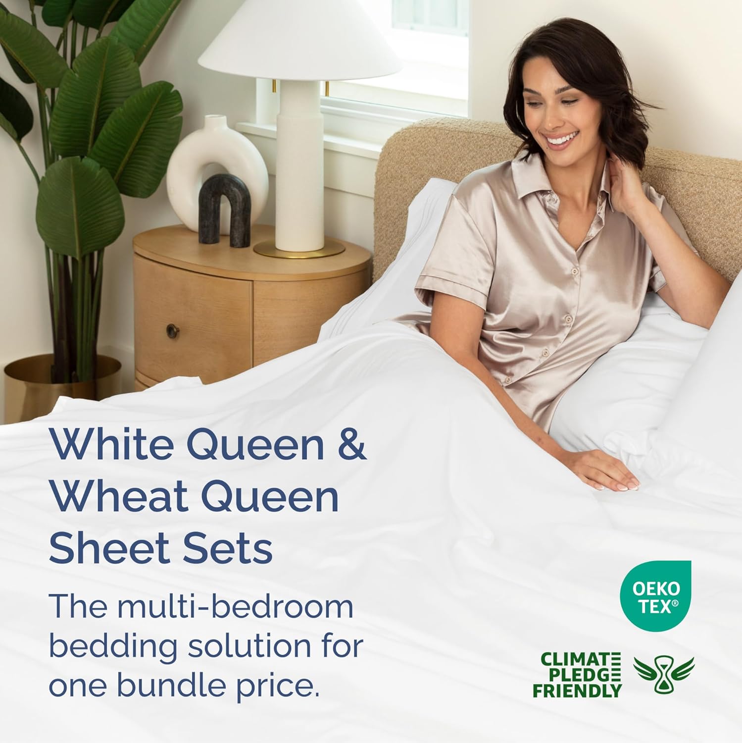 Queen Wheat Sheet Set & Queen White Sheet Set Bundle - Two Queen Bedding Sets w/ Flat Sheets, Fitted Sheets & Pillowcases - Ultra Soft, Hotel Luxury Quality - Comfy, Cooling Sheets Set (Wheat & White)