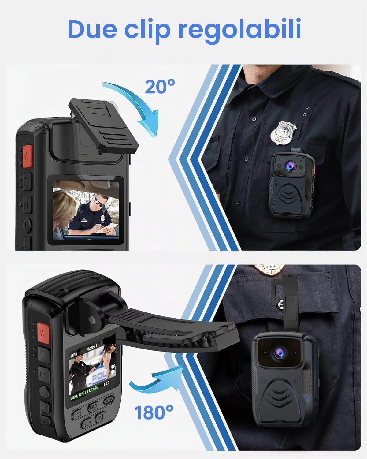 Body Cam 4K 40MP fotocamera corpo con registrazione audio e video, WLAN GPS Police Body Cam per le forze dell'ordine, IP65 impermeabile per corpo della polizia visione notturna con batteria da 4000