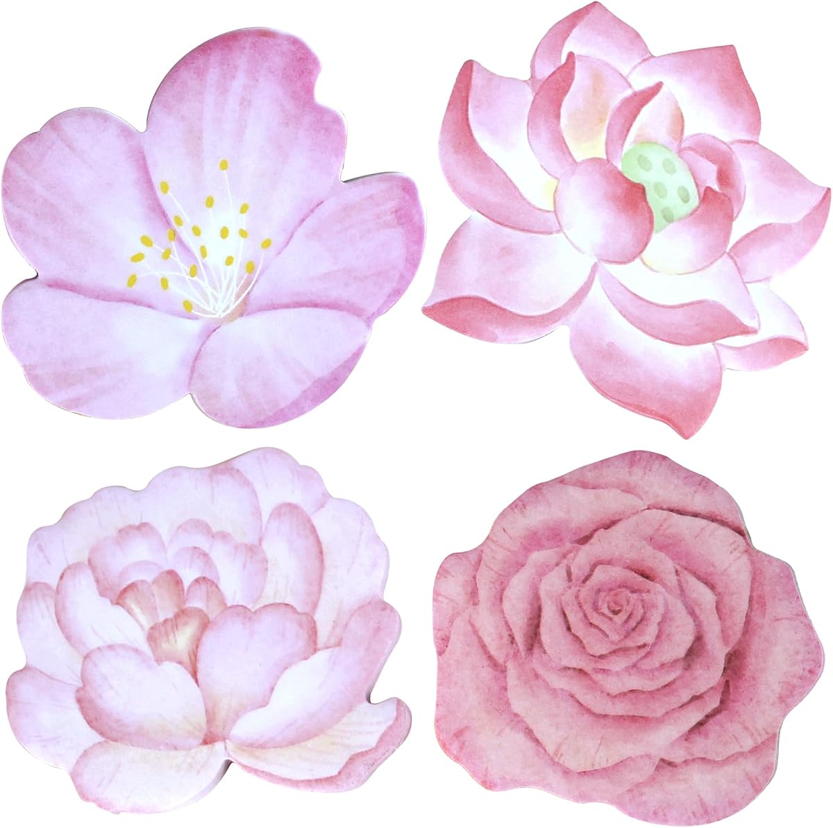 Pink Flower Shape Sticky Notes 4 Designs Cute Sticky Notes 180 Sheets Self Adhesive Removable Fun Sticky Note for Kids and Women