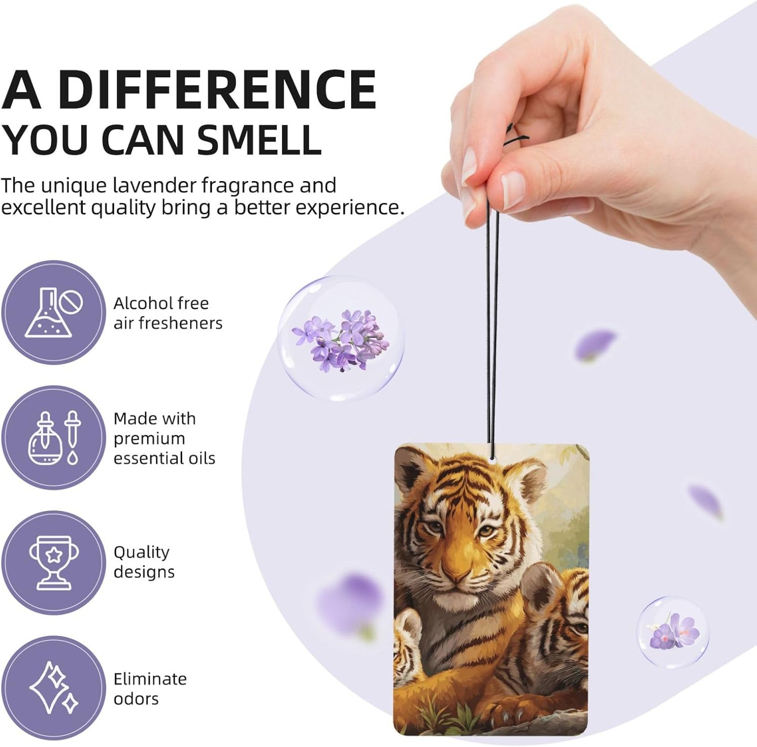 Car Air Freshener 24 PCS Jungle Tigers Cub Hanging Car Air Fresheners Auto Interior Decor Card Freshener Strong Scented Card Lavender Cars Scents for Office Bedroom Close Drawer Rectangle